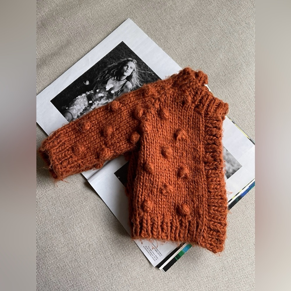 The Blueberry Hill Popcorn Acrylic Hand Knit Cardigan In Cinnamon 6-12 Months - Picture 8 of 9